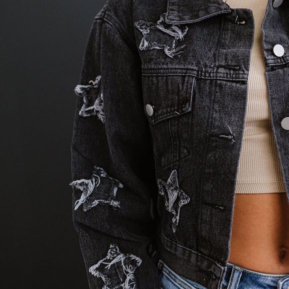 New!! 💕 Sweet Generis Star-Crossed Cropped Denim Jacket - Picture 7 of 10